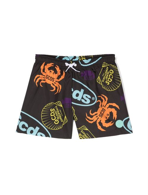 Gcds Kids logo-print drawstring-waist swim shorts