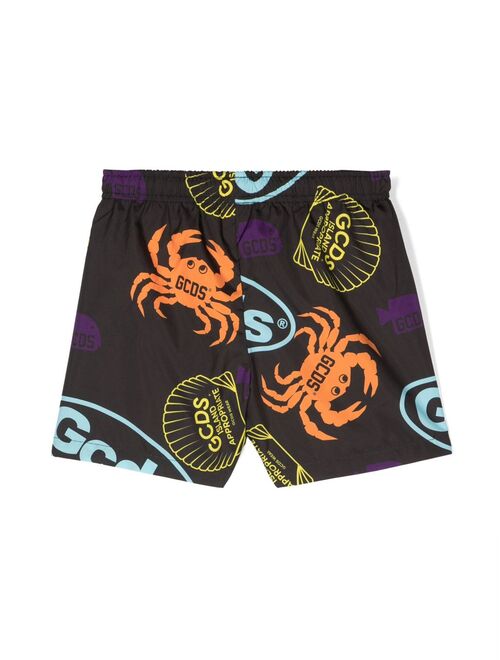 Gcds Kids logo-print drawstring-waist swim shorts