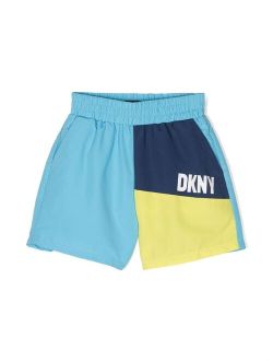 Kids colour-block logo-print swim shorts