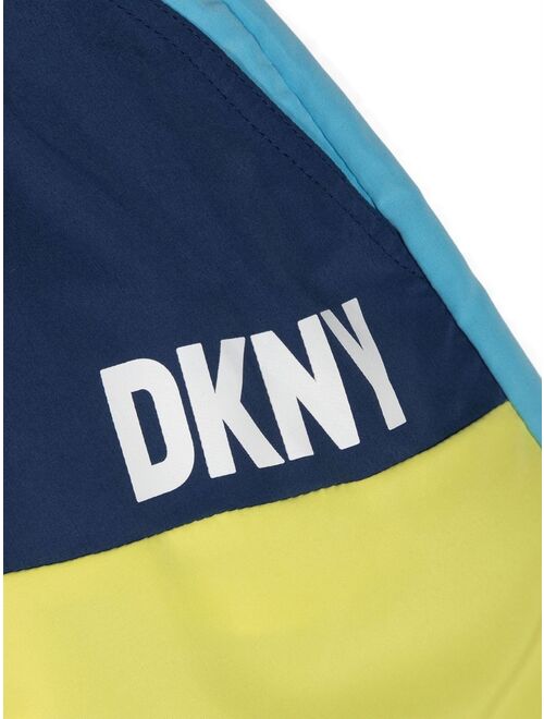 Dkny Kids colour-block logo-print swim shorts
