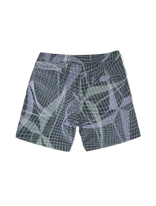 Stone Island Junior Compass-patch abstract-print swim shorts