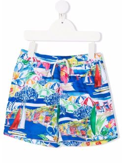 Ralph Lauren Kids beach-motif drawstring-waist swim shorts
