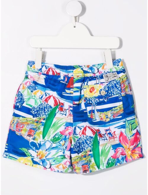 Polo Ralph Lauren Ralph Lauren Kids beach-motif drawstring-waist swim shorts