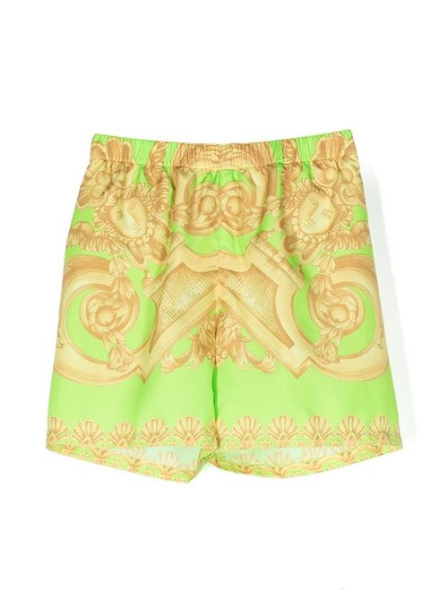 Versace Kids baroque-pattern print swim shorts