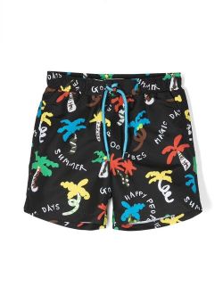 Kids palm tree-print swim shorts