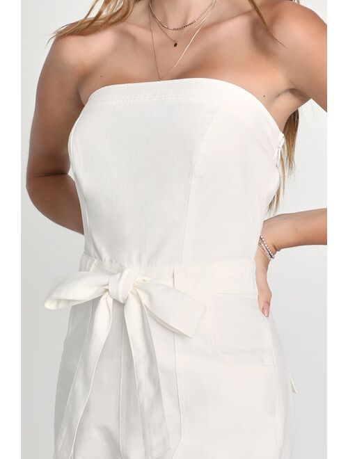 Lulus Perfect Behavior Ivory Twill Strapless Utility Jumpsuit