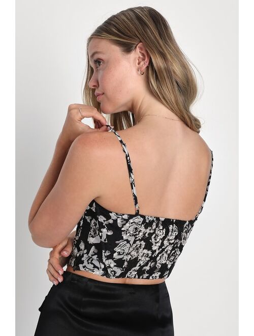 Lulus Looking Stunning Black Floral Print Bustier Top