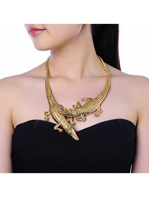 Jerollin Fashion Silver/Gold/Rose Gold Adjustable Snake/Crocodile Alligator/Scorpion Chain Choker Collar Statement Bib Necklace/Jewelry Set for Women/Men/Teens