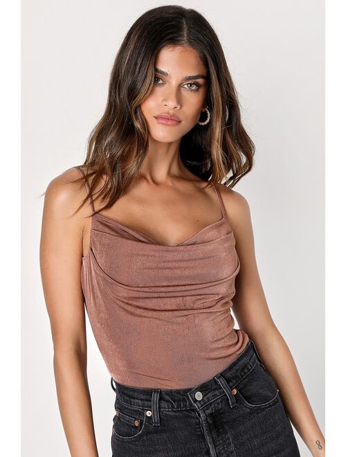 Lulus Flirty Attention Brown Cowl Neck Tank Top