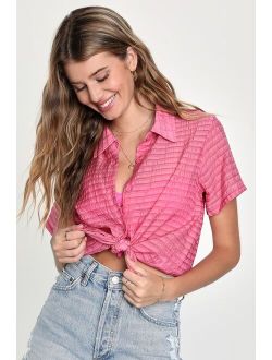 Simply Exceptional Pink Short Sleeve Button-Up Top