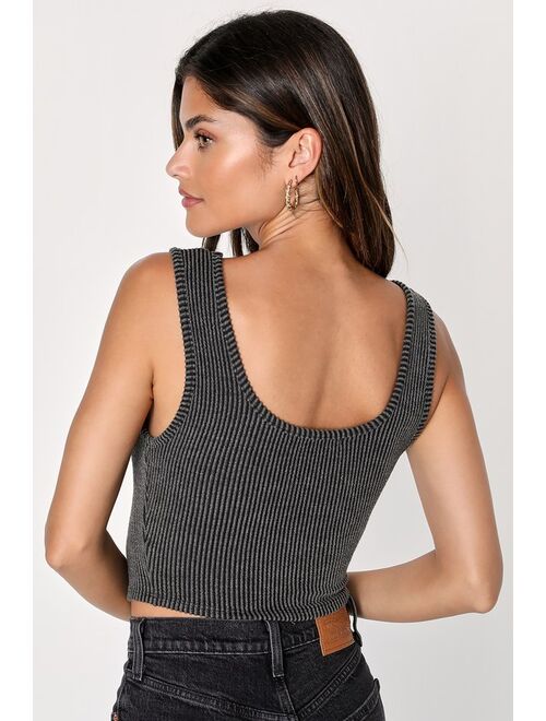 Lulus Flirty Status Charcoal Ribbed Cropped Corset Tank Top