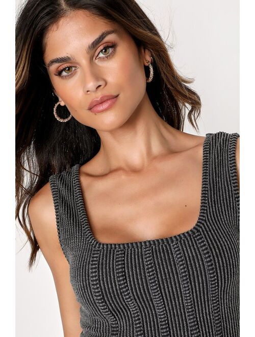 Lulus Flirty Status Charcoal Ribbed Cropped Corset Tank Top