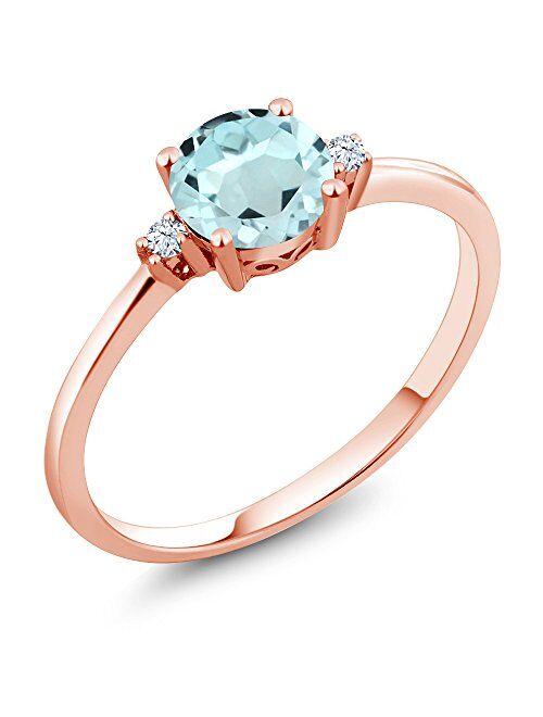 Gem Stone King 10K Rose Gold Sky Blue Topaz and White Created Sapphire Engagement Solitaire Ring For Women (0.93 Cttw, Gemstone Birthstone, Available In Size 5, 6, 7, 8, 