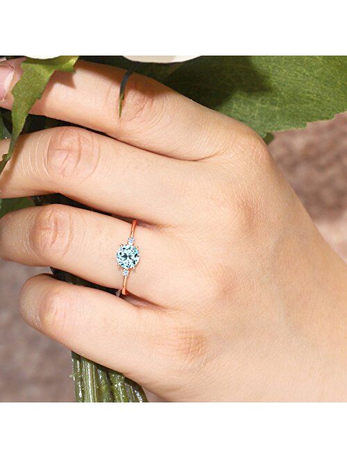 Gem Stone King 10K Rose Gold Sky Blue Topaz and White Created Sapphire Engagement Solitaire Ring For Women (0.93 Cttw, Gemstone Birthstone, Available In Size 5, 6, 7, 8, 