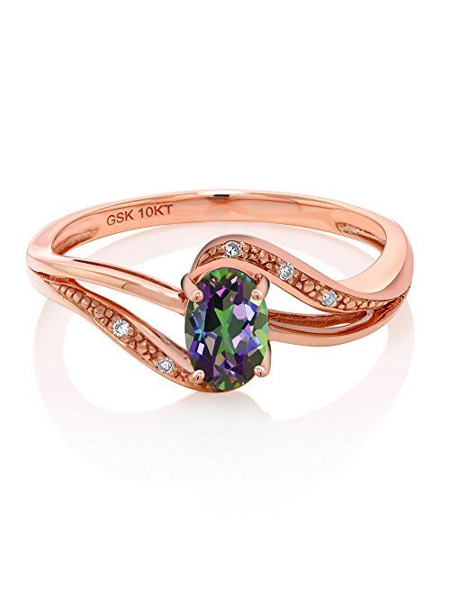 Gem Stone King 10K Rose Gold Green Mystic Topaz and Diamond Women's Engagement Bypass Ring (0.54 Cttw Available 5,6,7,8,9)