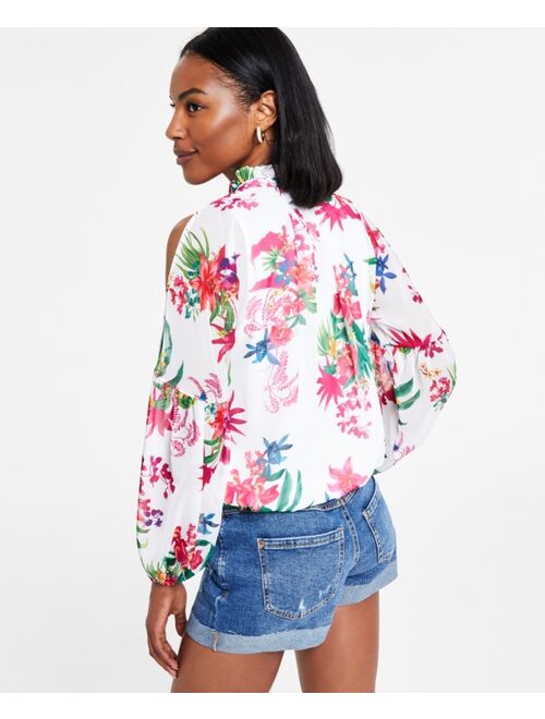 INC International Concepts I.N.C. INTERNATIONAL CONCEPTS Women's Printed Cold-Shoulder Top, Created for Macy's