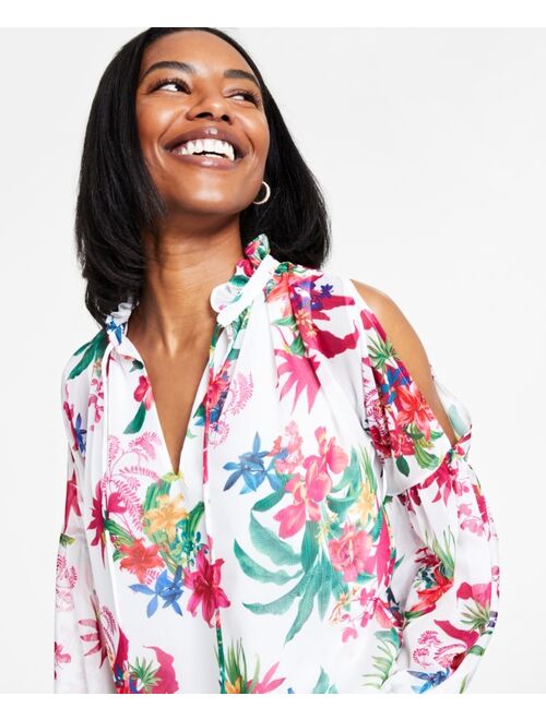 INC International Concepts I.N.C. INTERNATIONAL CONCEPTS Women's Printed Cold-Shoulder Top, Created for Macy's