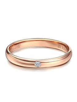 Bcughia 18K Rose Gold Ring Band, Wedding Band White Round Shape Single Diamond High Polished Ring Engagement Gift for Women