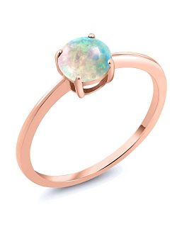 Gem Stone King 10K Rose Gold White Simulated Opal Women Engagement Ring (0.30 Ct Round Cabochon Cut, Available 5,6,7,8,9)
