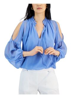 Women's Crinkle Chiffon Cold-Shoulder Blouse, Created for Macy's