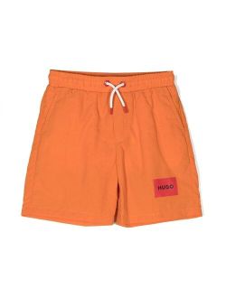 HUGO KIDS logo-print drawstring swim shorts