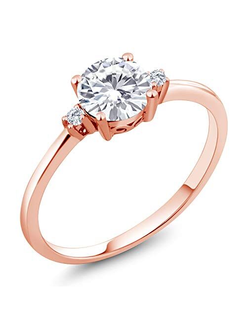 Gem Stone King 10K Rose Gold Lab Grown Diamond Set and Forever Classic Round Moissanite from Charles & Colvard Engagement Ring For Women (0.83 Cttw, Available In Size 5, 
