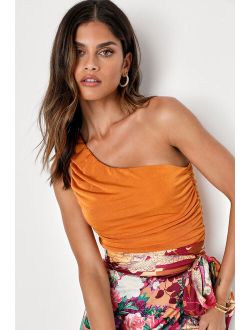 Appealing Energy Golden Yellow Ruched One-Shoulder Top
