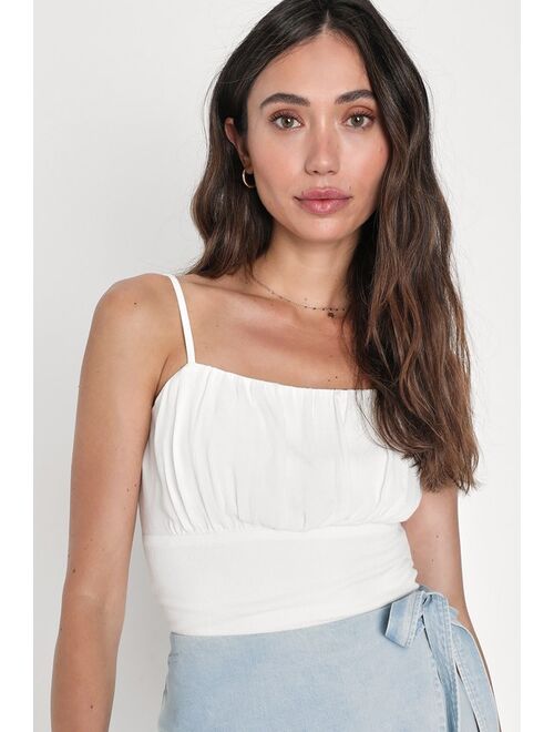 Lulus Aesthetically Lovely Ivory Cropped Lace-Up Cami Top
