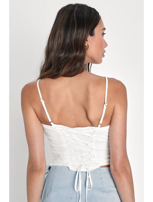 Lulus Aesthetically Lovely Ivory Cropped Lace-Up Cami Top