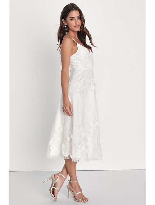Lulus Magical Occasion White Embroidered 3D Applique Midi Dress