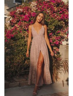 Stolen Moments Dusty Pink Lace-Up Lace Maxi Dress