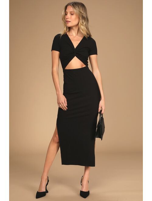 Lulus Style Twist Black Twist Front Cutout Midi Dress