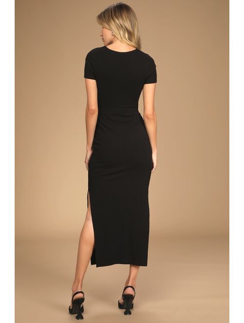 Lulus Style Twist Black Twist Front Cutout Midi Dress