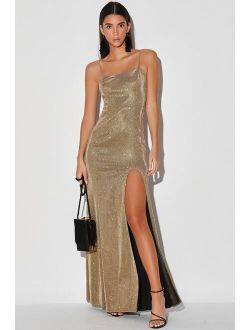 Searching For You Metallic Gold Glitter Mermaid Maxi Dress