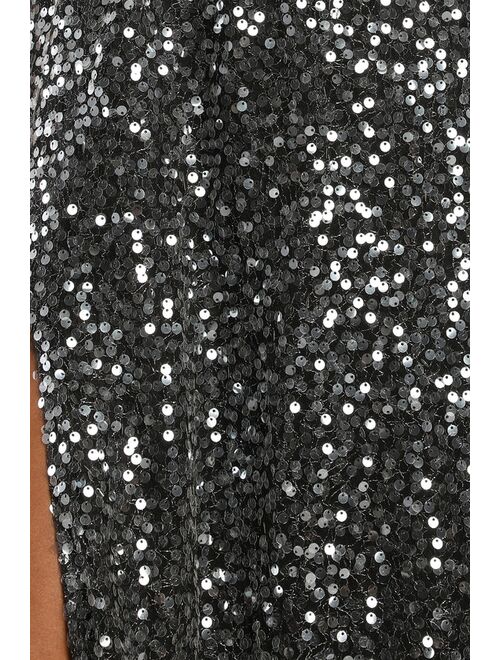 Lulus Magnetic Attraction Silver and Black Sequin Maxi Dress
