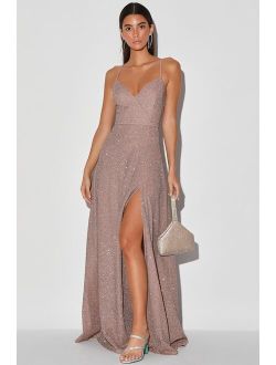 Truly Dazzling Mauve Multi Glitter Sleeveless Maxi Dress