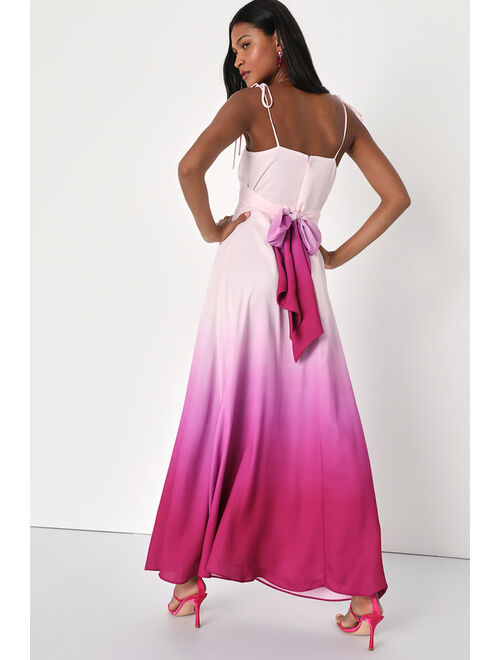 Lulus Maximum Allure Pink and Purple Ombre Satin Tie-Strap Maxi Dress