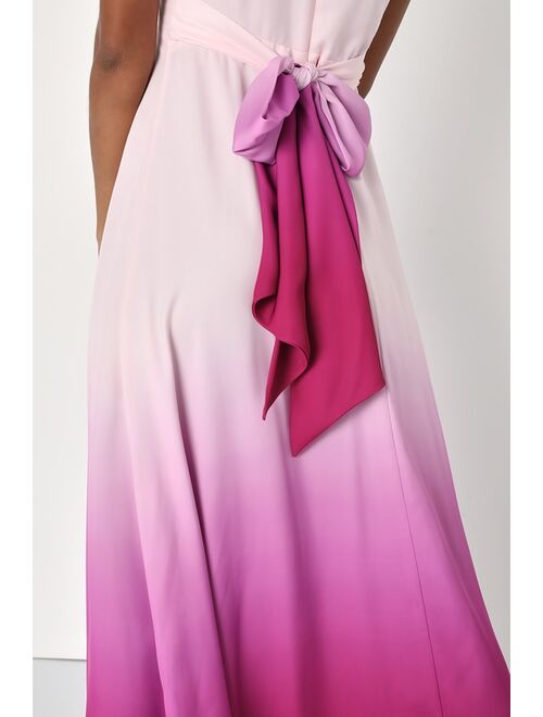 Lulus Maximum Allure Pink and Purple Ombre Satin Tie-Strap Maxi Dress