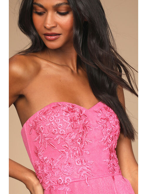 Lulus Midnight Dreamer Pink Embroidered Strapless Maxi Dress