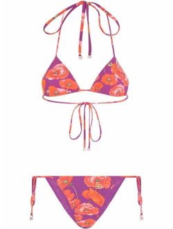 poppy-print triangle bikini
