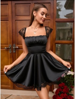 PARTHEA Contrast Lace Ruched Bust Dress
