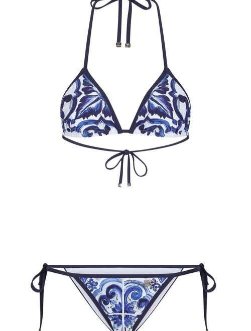 Dolce & Gabbana maiolica-print triangle bikini