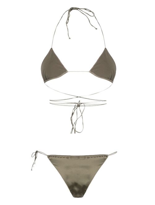 Oseree satin-finish triangle-cup bikini set