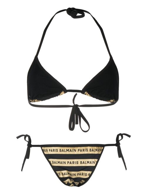 Balmain logo-stripe-print bikini