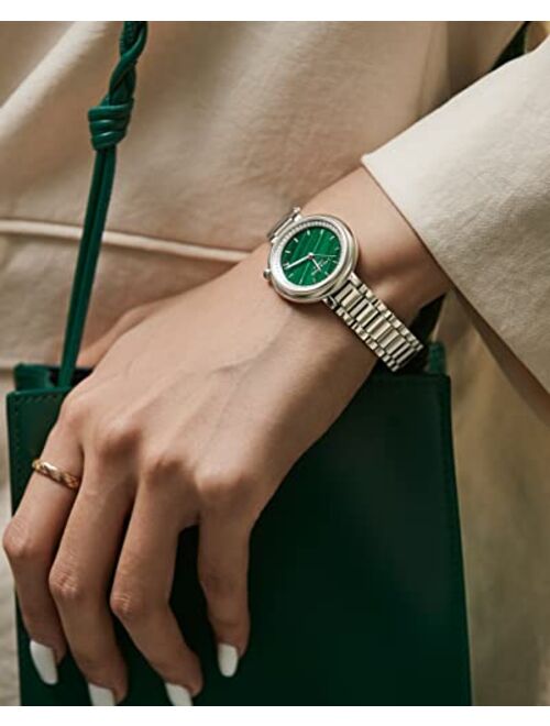 Lola Rose Women's Malachite Watch with White Gold Tone Three-Bead Steel Bracelet