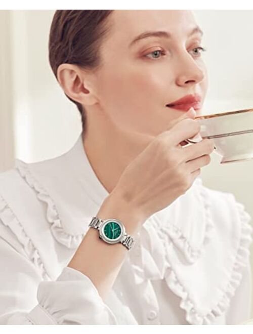 Lola Rose Women's Malachite Watch with White Gold Tone Three-Bead Steel Bracelet