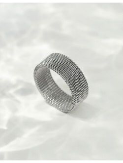 waterproof stainless steel mesh band ring in silver tone