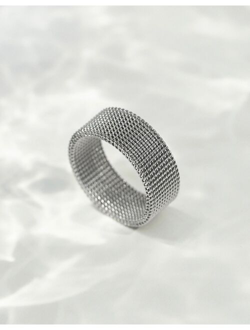 ASOS DESIGN waterproof stainless steel mesh band ring in silver tone