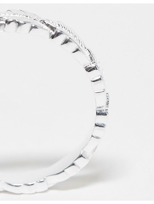 ASOS DESIGN sterling silver band ring with leaf design