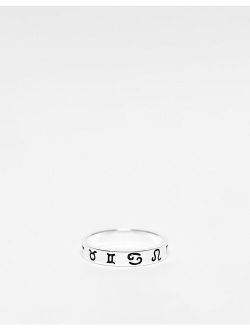 sterling silver band ring with zodiac design in silver